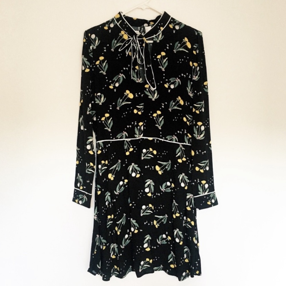 H&M Floral Mock Neck Button Down Dress